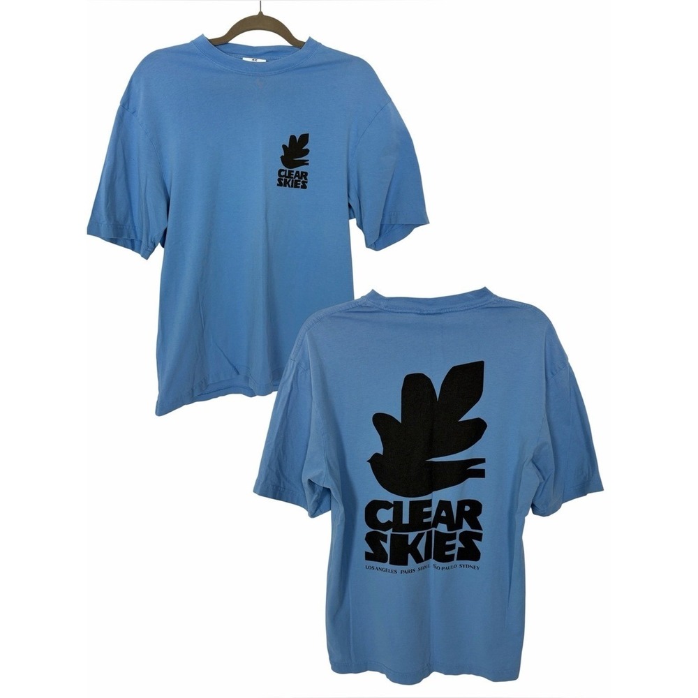 H&M Clear Skies Graphic T-Shirt Men's Medium Blue Relaxed Fit Cotton Tee